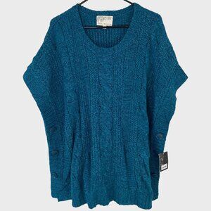 Debbie Morgan Sweater Poncho Blue Women's Medium Knit Scoop-Neck Pullover New